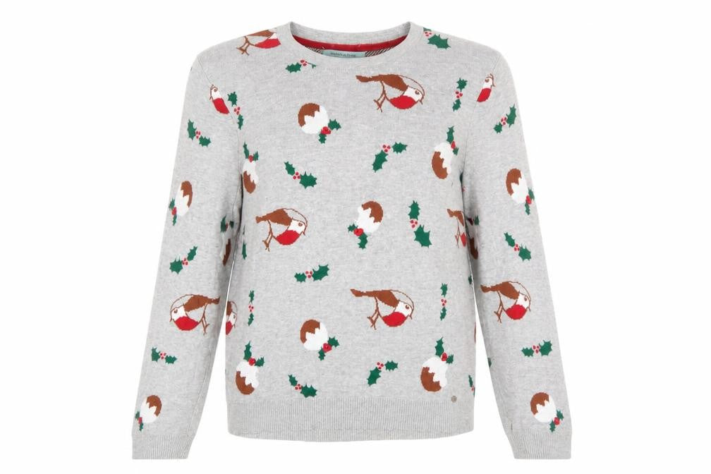 Dickins & Jones Womens Grey Cotton Christmas Jumper L
