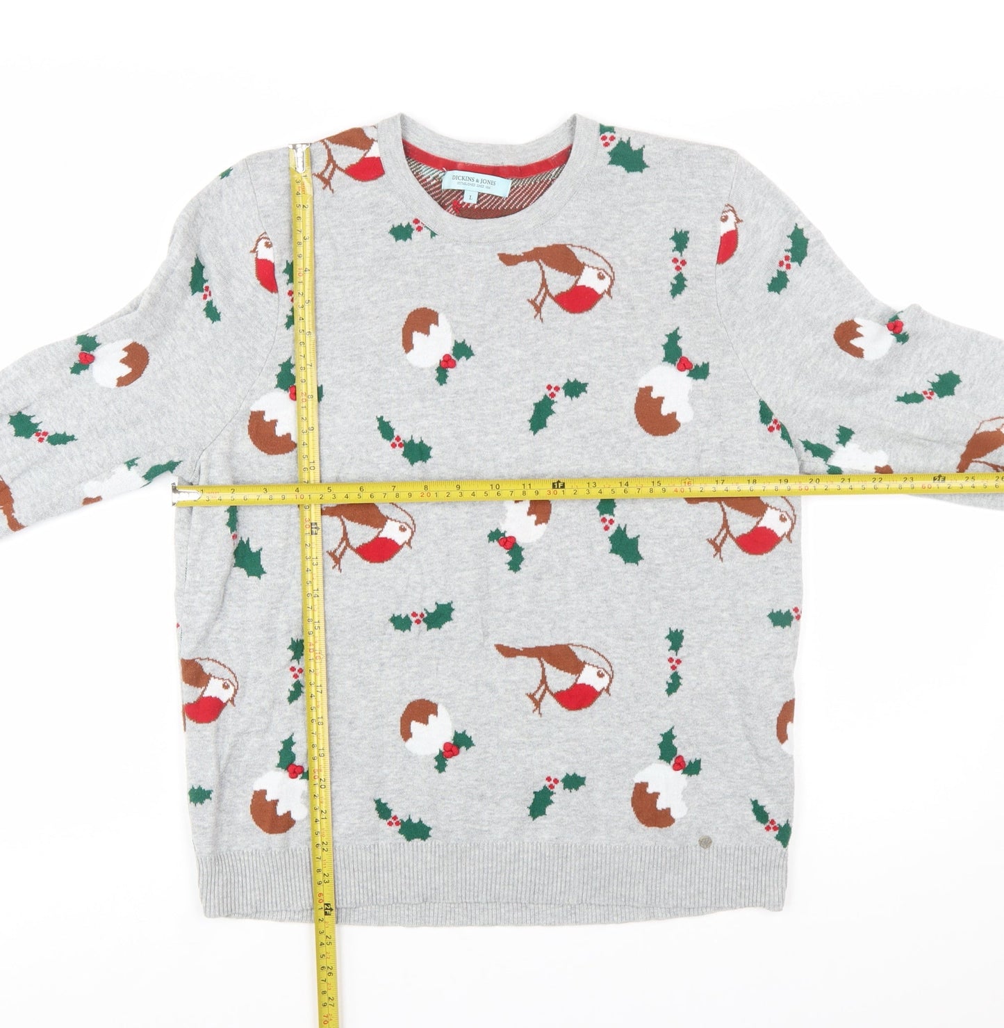 Dickins & Jones Womens Grey Cotton Christmas Jumper L
