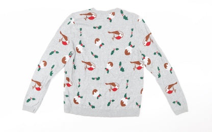 Dickins & Jones Womens Grey Cotton Christmas Jumper L