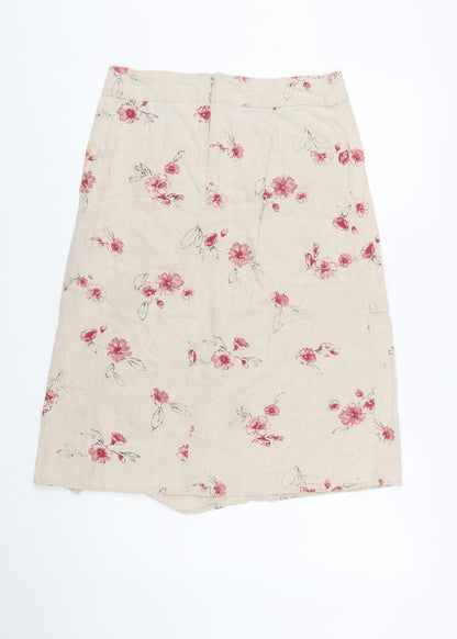 Armand Thiery Women Beige Floral Linen A-Line Knee Skirt Size 12
