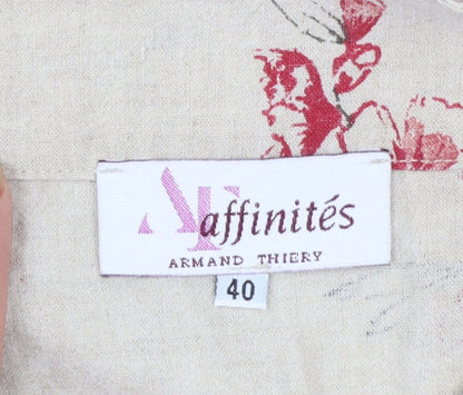 Armand Thiery Women Beige Floral Linen A-Line Knee Skirt Size 12