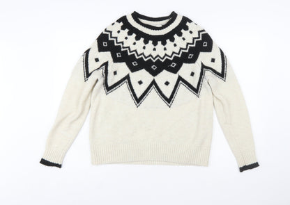 Next Women Ivory Black Wool Blend Geometric Knit Jumper XS