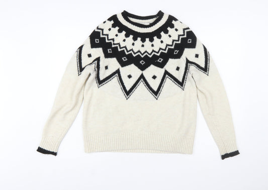 Next Women Ivory Black Wool Blend Geometric Knit Jumper XS
