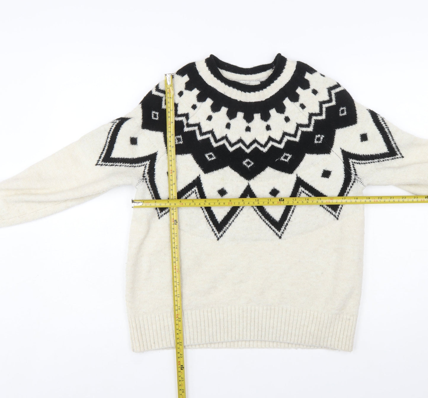 Next Women Ivory Black Wool Blend Geometric Knit Jumper XS