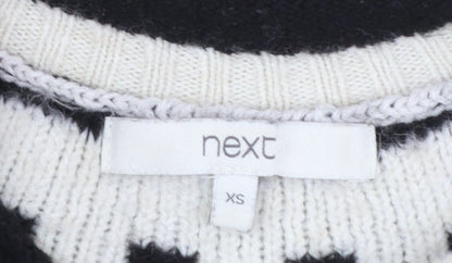 Next Women Ivory Black Wool Blend Geometric Knit Jumper XS
