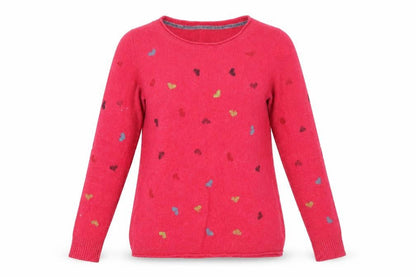 White Stuff Women’s Pink Heart Wool Cashmere Crew Neck Jumper Size 10