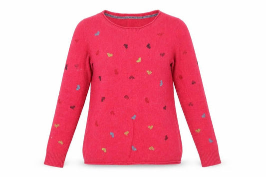 White Stuff Women’s Pink Heart Wool Cashmere Crew Neck Jumper Size 10