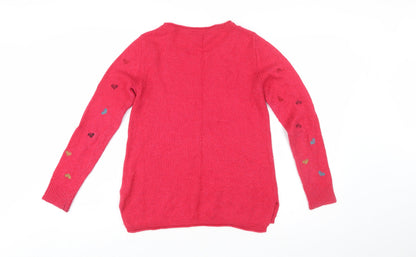 White Stuff Women’s Pink Heart Wool Cashmere Crew Neck Jumper Size 10