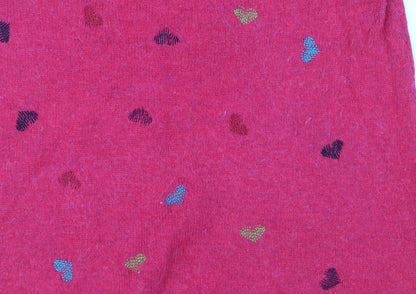 White Stuff Women’s Pink Heart Wool Cashmere Crew Neck Jumper Size 10