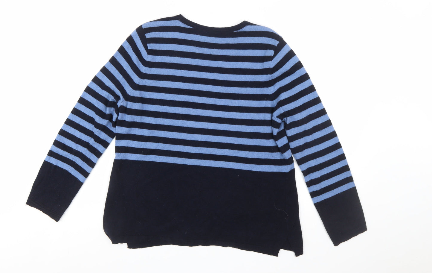 Laura Ashley Women Blue Floral Stripe Jumper Size 14 Knit Pullover