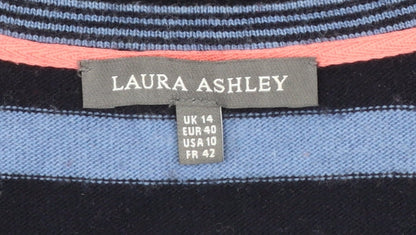 Laura Ashley Women Blue Floral Stripe Jumper Size 14 Knit Pullover