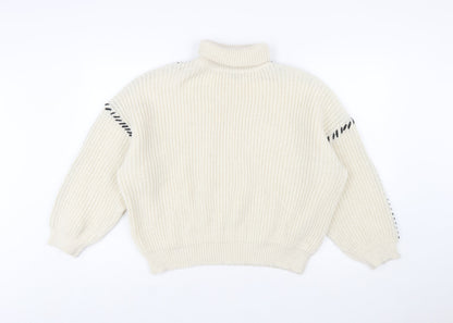 Boohoo Women Ivory High Neck Chunky Knit Relaxed Jumper M