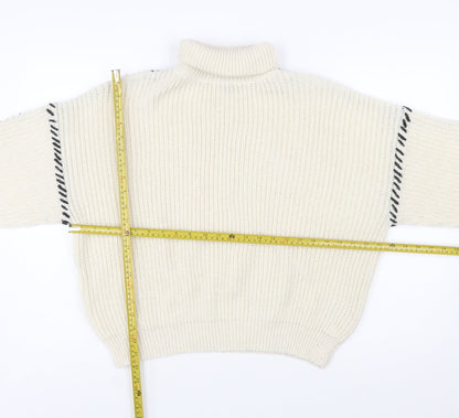 Boohoo Women Ivory High Neck Chunky Knit Relaxed Jumper M