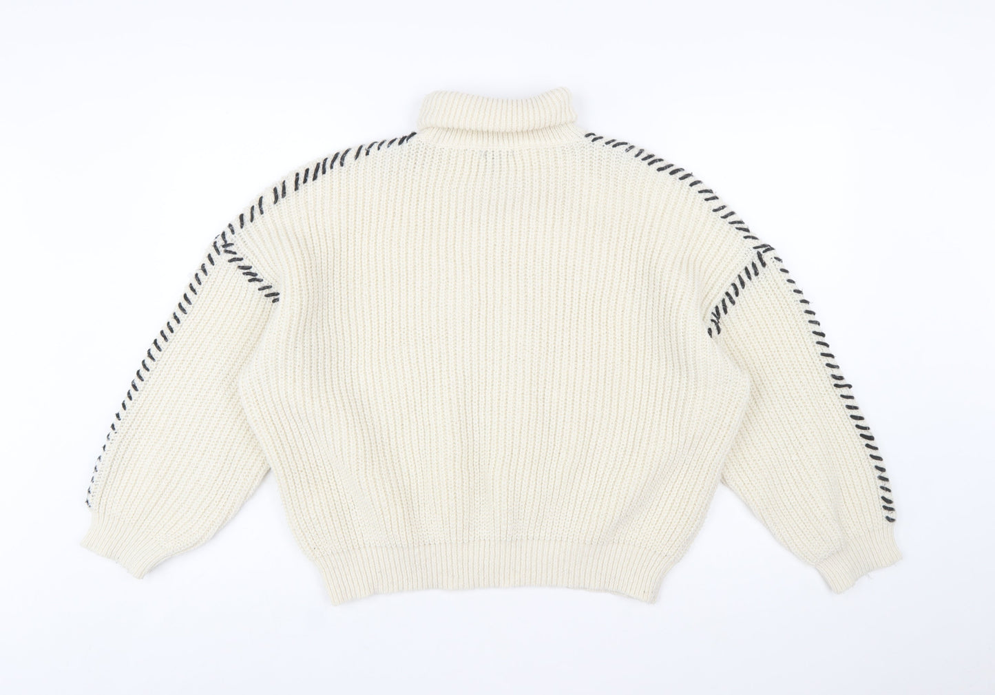 Boohoo Women Ivory High Neck Chunky Knit Relaxed Jumper M