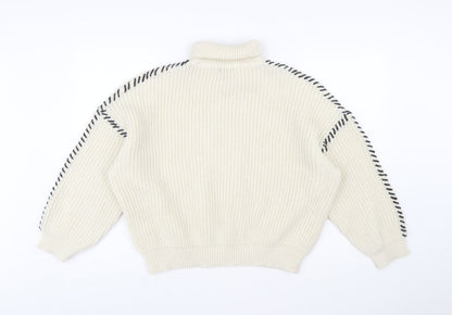 Boohoo Women Ivory High Neck Chunky Knit Relaxed Jumper M