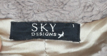 SKY Designs Women Beige Faux Fur Knit Cardigan Size S Collared