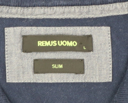 Remus Uomo Men's Blue Slim Fit Cotton Polo Shirt L
