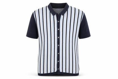 Next Men's Blue Striped Cotton Collared Button Cardigan XL