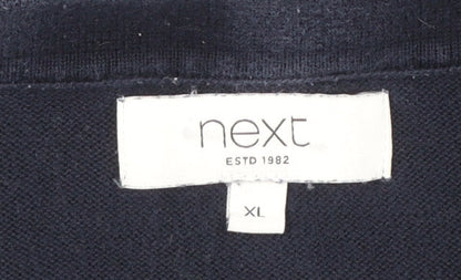 Next Men's Blue Striped Cotton Collared Button Cardigan XL