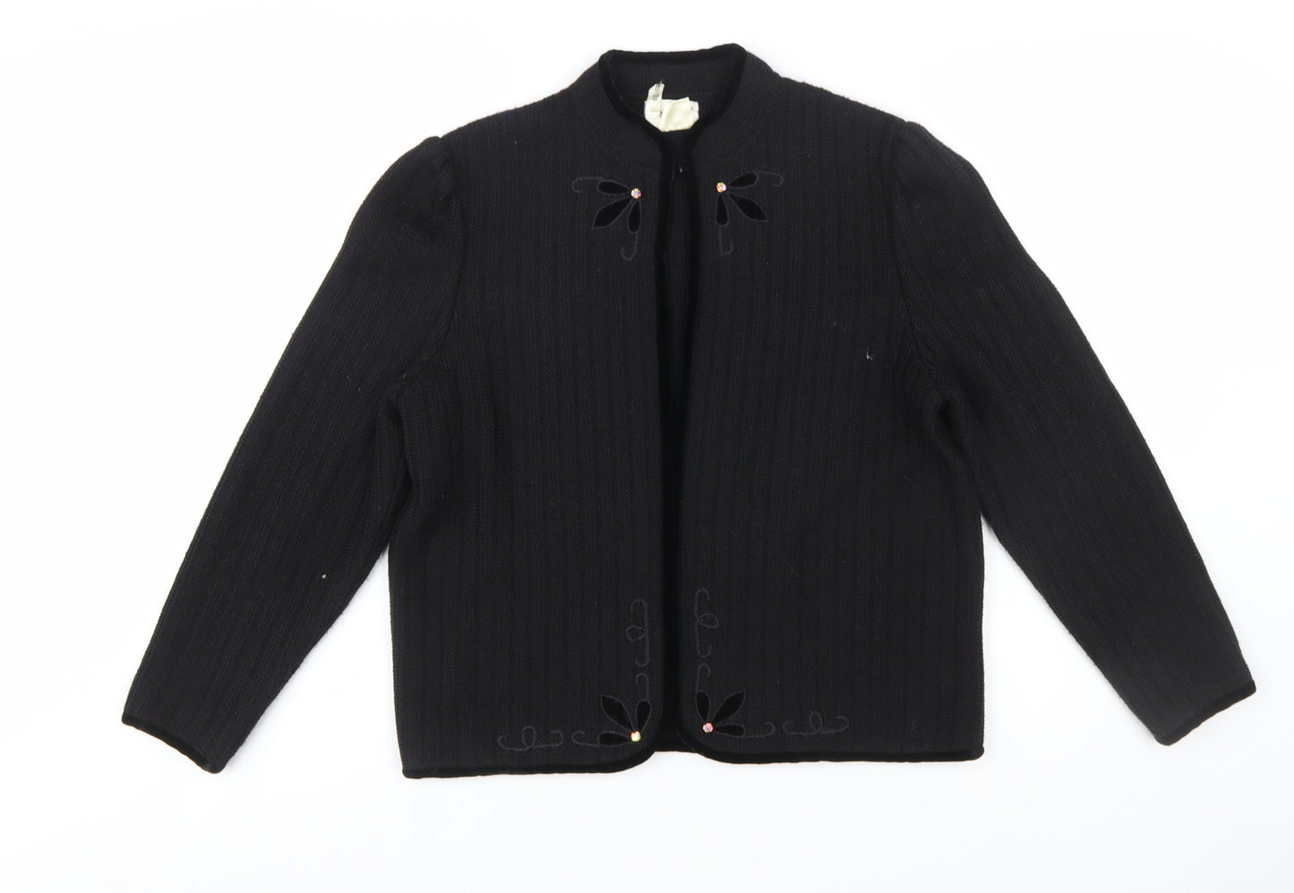 Bellino Women's Black Wool Blend Embroidered Cardigan Size 12