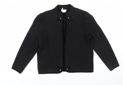 Bellino Women's Black Wool Blend Embroidered Cardigan Size 12