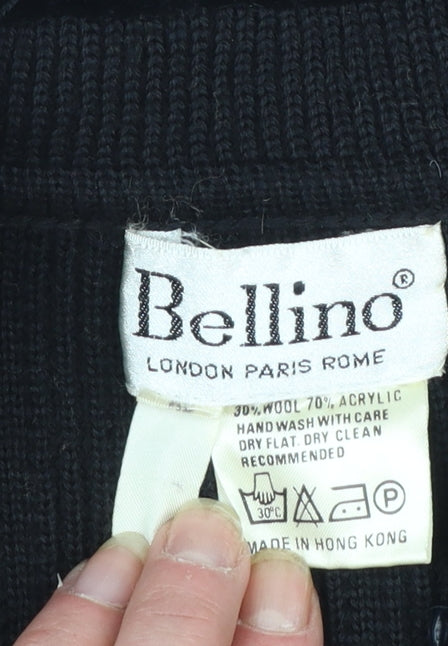 Bellino Women's Black Wool Blend Embroidered Cardigan Size 12
