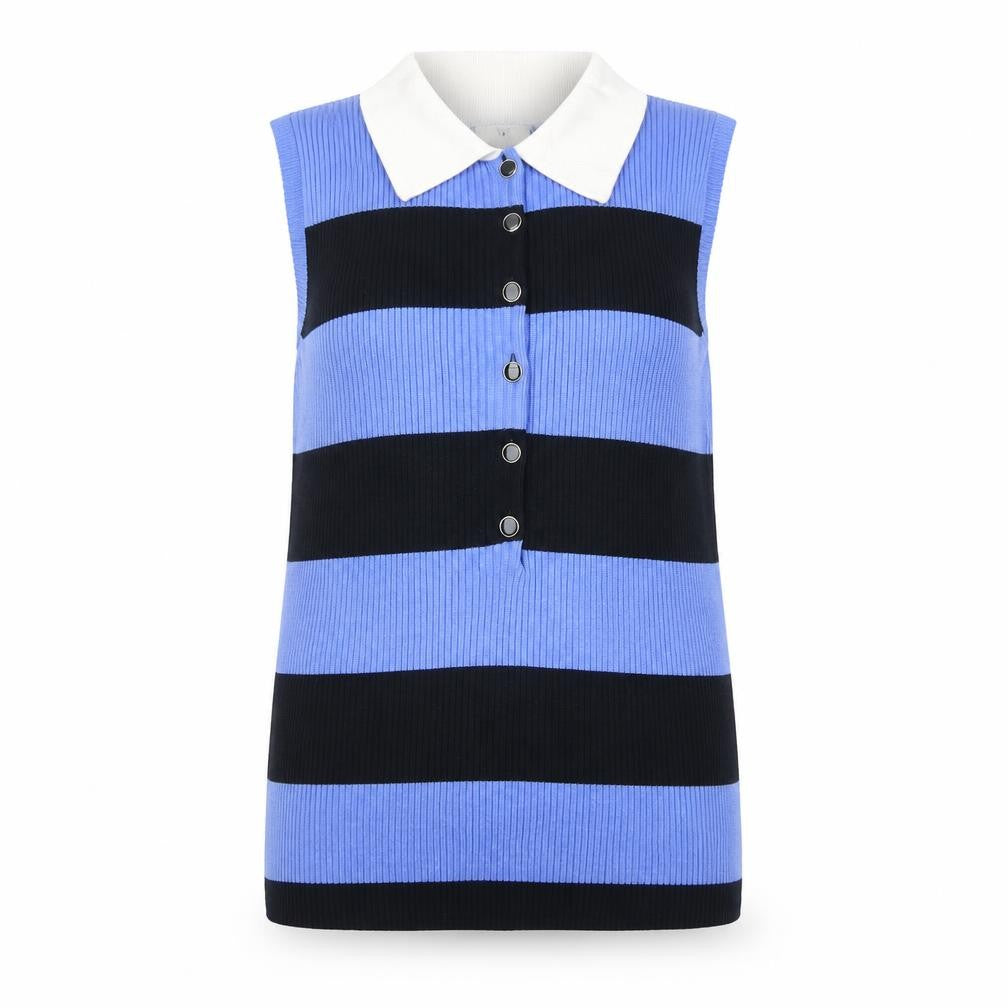Marks & Spencer Women’s Blue Striped Collared Sleeveless Button-Up Top Size 16