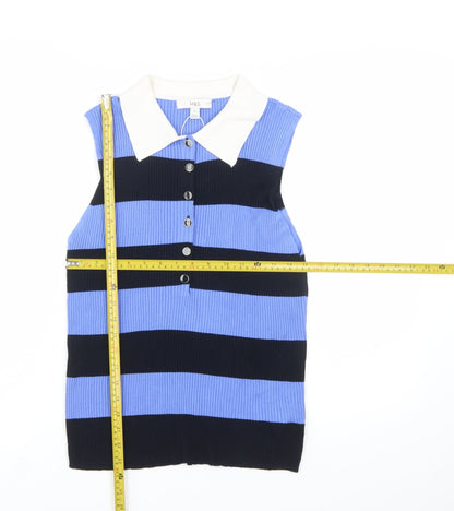 Marks and Spencer Women’s Blue Striped Collared Sleeveless Button-Up Top Size 16