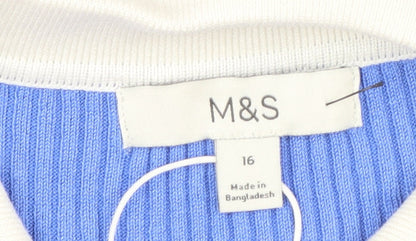 Marks and Spencer Women’s Blue Striped Collared Sleeveless Button-Up Top Size 16