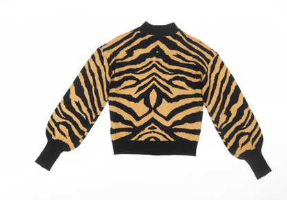 Brave Soul Women’s Brown Animal Print Mock Neck Jumper Size 8