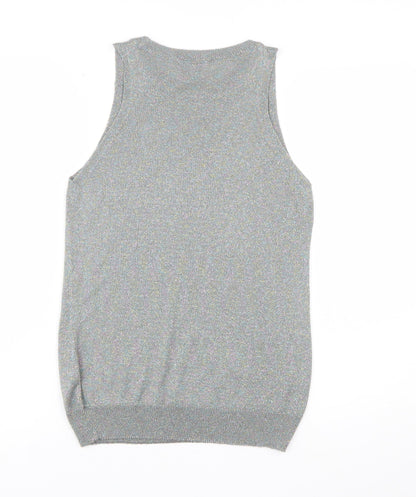 Next Women Silver Sleeveless Knit Vest Jumper Size 12