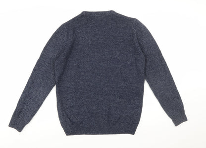 Pull&Bear Men's Blue Knit Crew Neck Jumper Size M