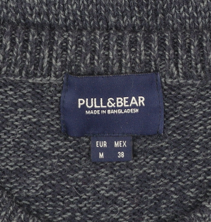 Pull&Bear Men's Blue Knit Crew Neck Jumper Size M