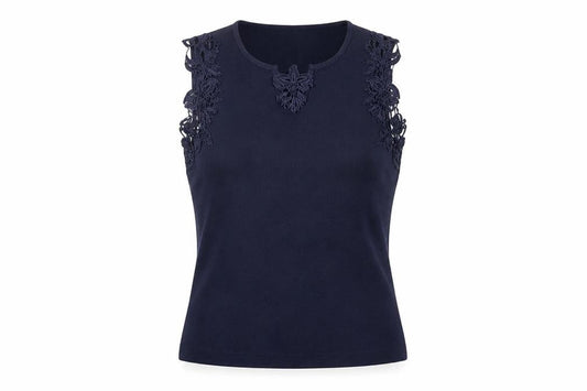 Roman Originals Women's Blue Sleeveless Crochet Trim Camisole Top Size S