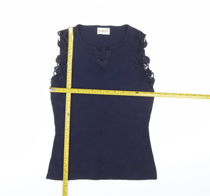 Roman Originals Women's Blue Sleeveless Crochet Trim Camisole Top Size S