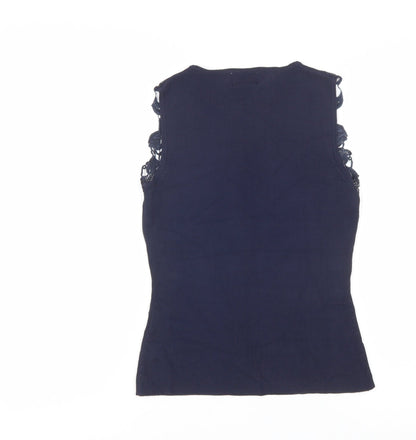 Roman Originals Women's Blue Sleeveless Crochet Trim Camisole Top Size S