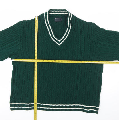 ASOS DESIGN Women's Green Cable-Knit V-Neck Jumper Size S