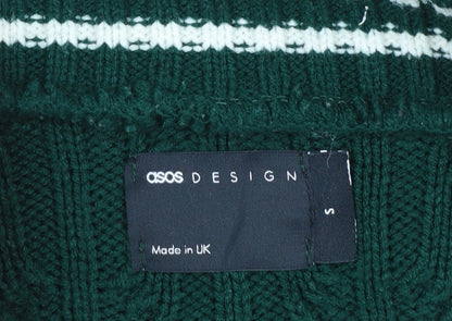 ASOS DESIGN Women's Green Cable-Knit V-Neck Jumper Size S