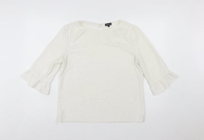 Jaeger Women's Ivory 3/4 Sleeve Ruffle Blouse Size 12