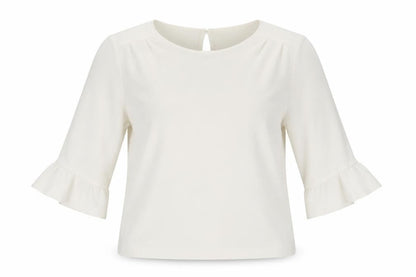 Jaeger Women's Ivory 3/4 Sleeve Ruffle Blouse Size 12