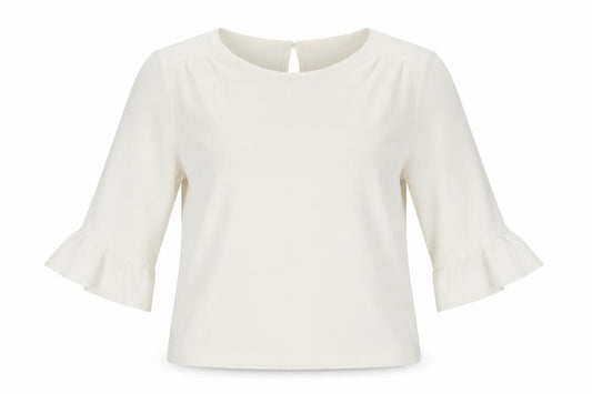 Jaeger Women's Ivory 3/4 Sleeve Ruffle Blouse Size 12