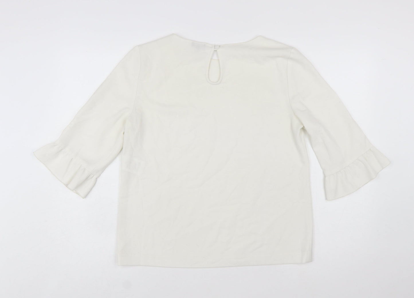 Jaeger Women's Ivory 3/4 Sleeve Ruffle Blouse Size 12