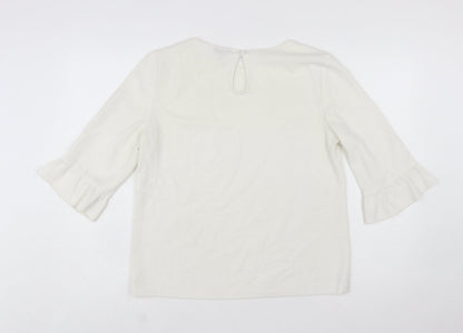 Jaeger Women's Ivory 3/4 Sleeve Ruffle Blouse Size 12