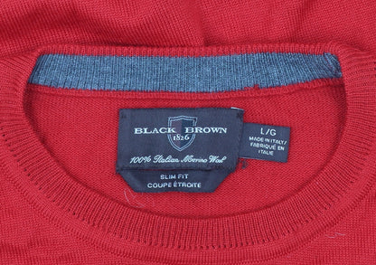 Black Brown 1826 Men's Red Wool Slim Fit Pullover Jumper L