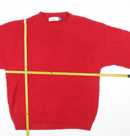 Bill Blass Mens Red Cotton Crew Neck Knit Jumper XL