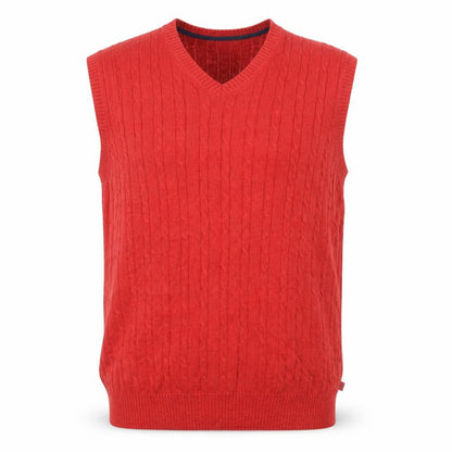 IZOD Men’s Red Cotton Cable Knit Sleeveless V-Neck Jumper Vest XL