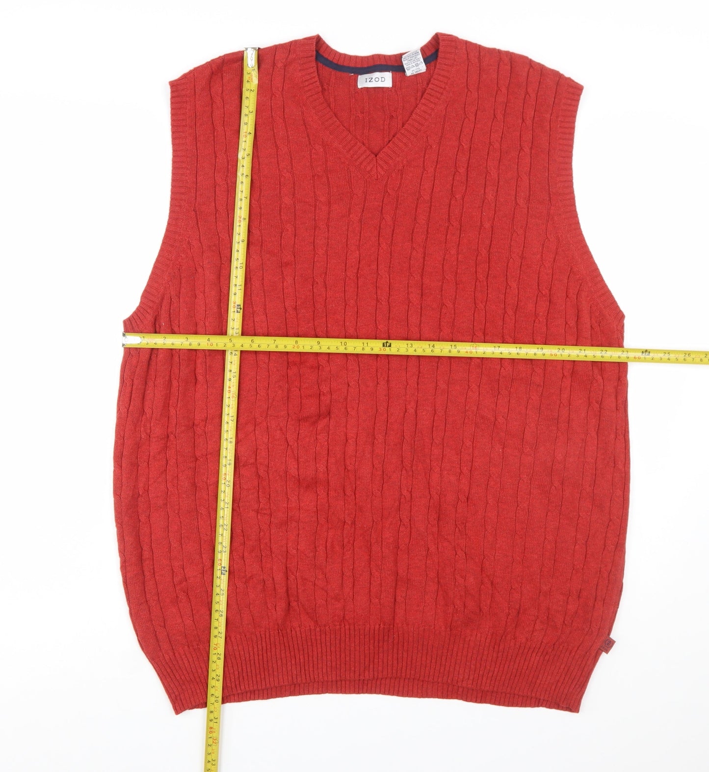 IZOD Men’s Red Cotton Cable Knit Sleeveless V-Neck Jumper Vest XL