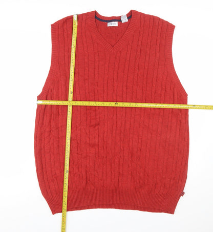 IZOD Men’s Red Cotton Cable Knit Sleeveless V-Neck Jumper Vest XL