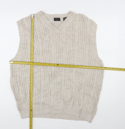 IZOD Men’s Beige Cotton Cable Knit Golf Vest L V-Neck Jumper
