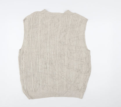 IZOD Men’s Beige Cotton Cable Knit Golf Vest L V-Neck Jumper
